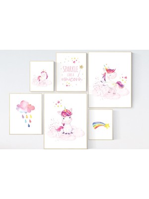 Ninastore Tek Boynuzlu At Kreş Dekoru: Pembe Mor Kız Odası Desenleri