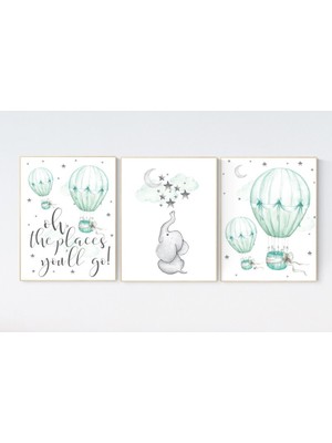 Ninastore Fil Sıcak Hava Balonu Kreş Baskısı: Nane Yeşili Cinsiyet Nötr Dekor