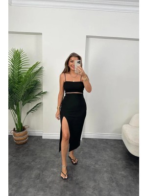 Bosel Kadın Ottoman Kumaş Likralı Midi Boy Kalem Etek Siyah