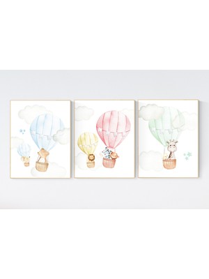 Ninastore Sıcak Hava Balonu Hayvan Kreşi Sanat Baskıları: Cinsiyetsiz Dekor