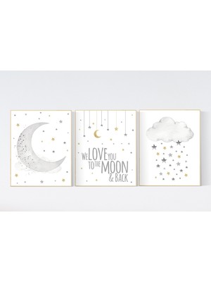 Ninastore Ay ve Yıldızlar Bebek Odası Sanatı: Gri ve Altın Bebek Odası Dekoru