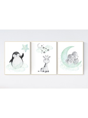 Ninastore Nane Hayvan Kreş Baskıları: Penguen, Zürafa, Fil