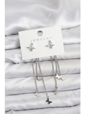 Mç Plus Erb Kelebek Model Gümüş Renk Pirinç Sallantılı Kadın Küpe