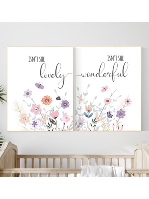 Ninastore O Güzel Değil Mi ve O Harika Değil Mi Çiçekli Duvar Sanatı Seti - Bebek Kız Odası Dekoru Için Pastel Kelebek Desenli Bebek Odası Baskıları, 2'li Set