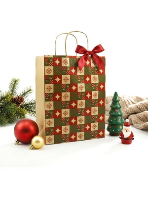 Repro Design Yılbaşı Hediye Çantası Kraft 19X26 cm | 2'li Set Noel Temalı Dayanıklı Çanta (M1 Model)