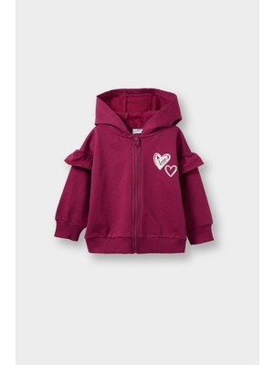 DeFacto Kalp Desenli Kapüşonlu Fermuarlı Sweatshirt Kız Bebek G1632A525WN