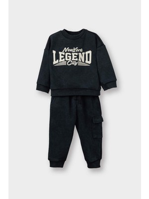 DeFacto 2'li Takım Baskılı Sweatshirt Eşofman Altı Erkek Bebek G5132A525WN