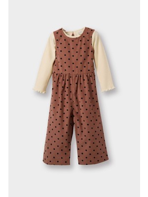 DeFacto 2'li Takım Puantiyeli Kadife Tulum Uzun Kollu Tişört Kız Bebek G5095A525WN