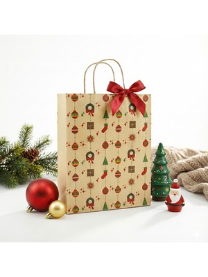Repro Design Yılbaşı Hediye Çantası Kraft 31X42 cm | 2'li Set Noel Temalı Büyük Boy Dayanıklı Çanta (M4 Model)