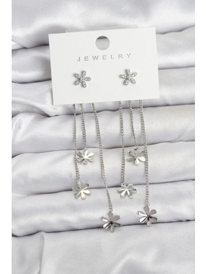 Brf Bfs Papatya Model Gümüş Renk Pirinç Sallantılı Kadın Küpe