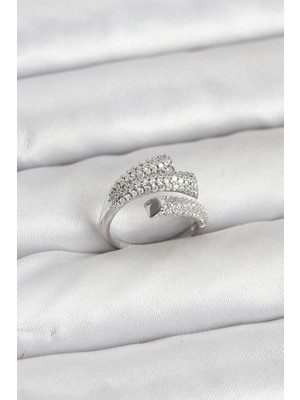 Brf Bfs Gümüş Renk Zirkon Taşlı Pirinç Kadın Yüzük