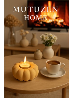 Bal Kabağı Şeklinde Dekoratif Mumluk - El Yapımı Şık Masa Üstü Aksesuar [taş Tozu]