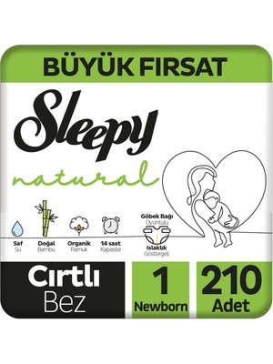 Sleepy Natural Büyük Fırsat Paketi Bebek Bezi 1 Numara Yenidoğan 210 Adet