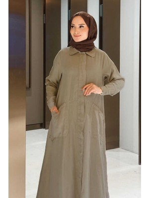 Neways 6648-PARÇA Boya Tensel Düğmeli Ferace Haki