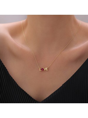 Vaoov 925 Ayar Gümüş Love Yazılı Renkli Kalp Taşlı Kolye