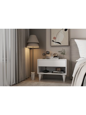 Nettrends Beyaz Bölmeli Komodin Klasik Tasarım Yonga Levha Malzeme ile Şık ve Fonksiyonel