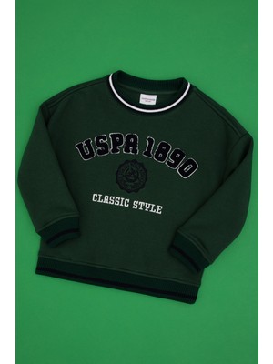 U.S. Polo Assn. Erkek Çocuk Koyu Yeşil Bisiklet Yaka Şardonlu Sweatshirt 50308542-VR079