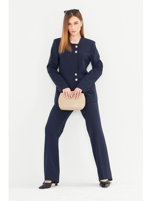 Lovelf Gold Düğmeli Kare Yaka Takım Lacivert