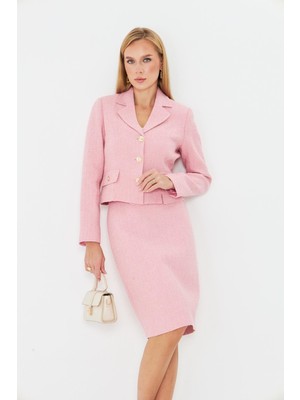 Lovelf Gold Düğmeli Tüvit Etekli Takım Pembe