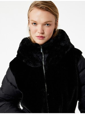 Koton Kapüşonlu Kemer Detaylı Fermuarlı Suni Kürk Kaban