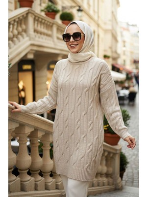 Bej Tesettür Triko Kazak 8798BEJ