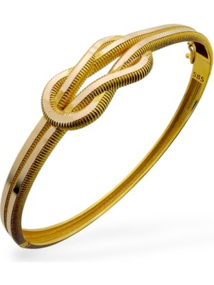 MaGold Aşk Düğümü Üst Kalite 14 Ayar Altın Kelepçe Bilezik Bileklik