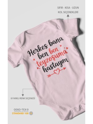 Morivo Kids Herkes Bana Ben Teyzeme Hastayım Baskılı Bebek Zıbını – Çıtçıtlı Body 8 Renk | %100 Pamuk Kısa Kol