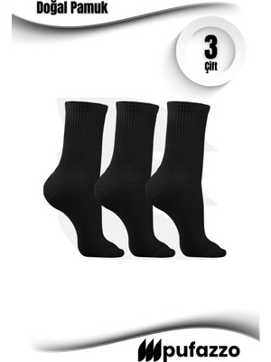 Pufazzo Uniseks Tenis Spor Çorap 3'lü Set - Doğal Pamuk, Dikişsiz, Havlu Taban Soket Çorap