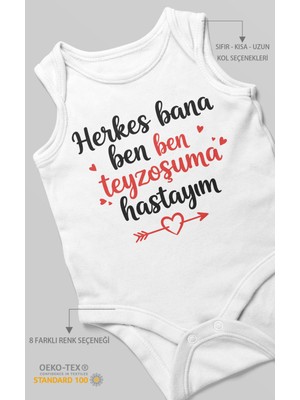 Morivo Kids Herkes Bana Ben Teyzeme Hastayım Baskılı Bebek Zıbını – Çıtçıtlı Body 8 Renk | %100 Pamuk Sıfır Kol