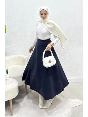 Tesettür Diyarı Kışlık Süet Tesettür Etek- Lacivert