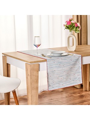 Evidea Soft Herz Runner - Beyaz / Mavi - 45X140 cm