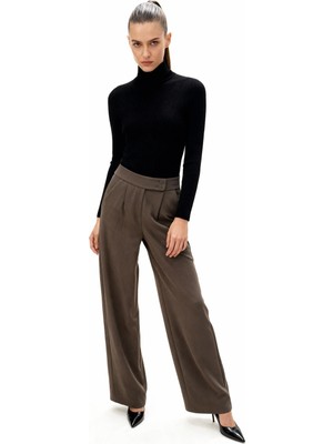 Rays Antrasit Yüksek Bel Çift Düğmeli Geniş Paça Kadın Pantolon 5010