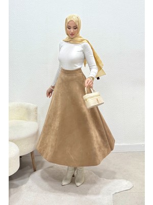 Tesettür Diyarı Kışlık Süet Tesettür Etek- Taba