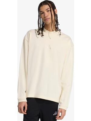 adidas All Szn Luxe Erkek Beyaz Düz Desenli Turtleneck Long Sleeve Rahat Sweatshirt