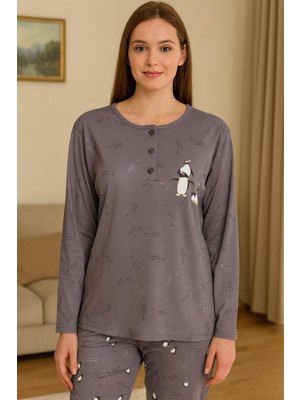 Balis Pijama 3 Düğmeli Uzun Kollu Pamuklu Pijama Takımı