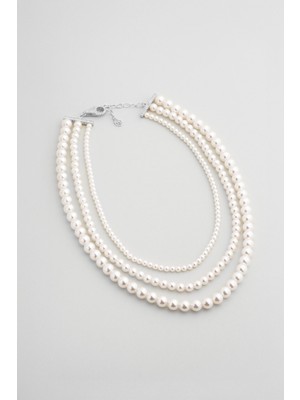 So CHIC Charlotte 18 Ayar Beyaz Altın Kaplama 47 Cm Gümüş İnci Kolye