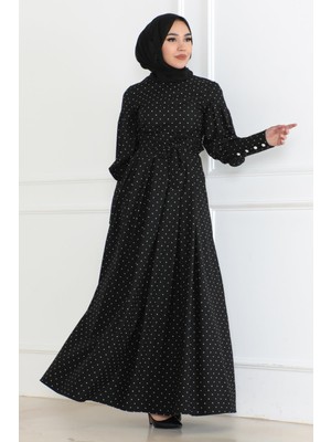 Kemerli Puantiyeli Elbise Siyah 6120