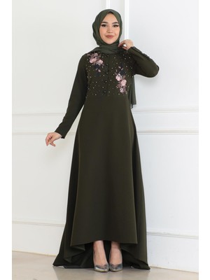 Nakış Detaylı Elbise Haki 6119