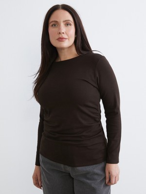 Soulife Büyük Beden Bisiklet Yaka Büzgülü Bluz