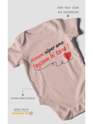 Annem Süper Ama Teyzem Bi Tane Baskılı Bebek Zıbını – Çıtçıtlı Body 8 Renk | %100 Pamuk Kısa Kol