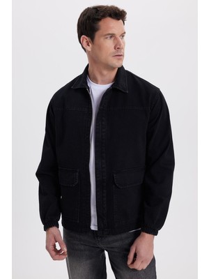 Tudors Erkek Relax Fit Rahat Kesim Çift Cep Denim Siyah Kot Mont gömlek