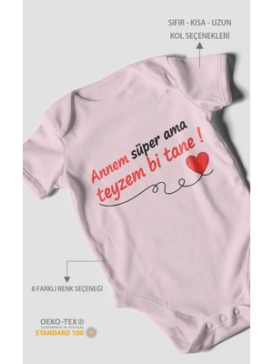 Annem Süper Ama Teyzem Bi Tane Baskılı Bebek Zıbını – Çıtçıtlı Body 8 Renk | %100 Pamuk Kısa Kol