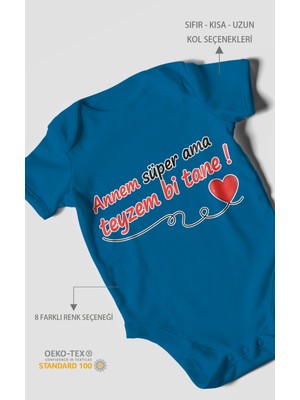Annem Süper Ama Teyzem Bi Tane Baskılı Bebek Zıbını – Çıtçıtlı Body 8 Renk | %100 Pamuk Kısa Kol