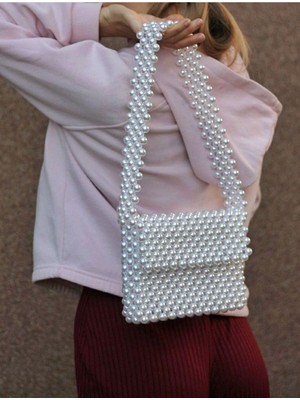 Ravinity Kalın Kol Askılı Beyaz Inci Çanta