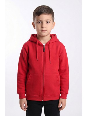 Kinderos Erkek Çocuk Basic Düz Kapüşonlu Fermuarlı Sweatshirt - 2544