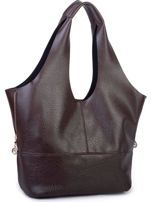 Nas Bag Büyük Boy Salaş Kadın Omuz Çantası Yavrulu Çanta Kahve Victoria