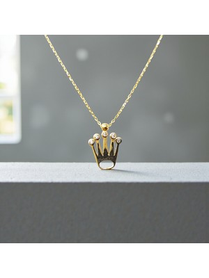 Nova Grup Kral Kraliçe Tacı Hayalet Zirkon Taşlı 14 Ayar Altın Kolye