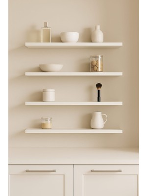 yankı-byeg 50 cm 4lü Mat Beyaz Mdf Uçan Duvar Rafı Gizli Bağlantı Kitaplık
