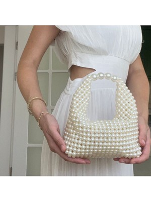 Ravinity Beyaz Inci Boncuklu Baget Çanta