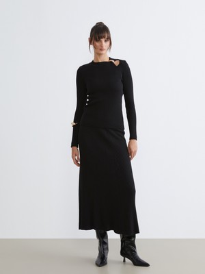 Soulife Beli Lastikli Kloş Triko Etek